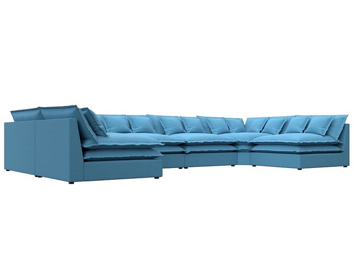 Большой П-образный диван Лига-040, Амур голубой (рогожка) в Брянске - изображение 2