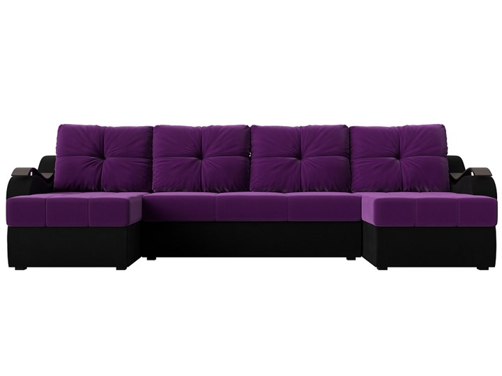 П-образный диван Меркурий П, Фиолетовый/черный (вельвет) в Брянске - изображение 1