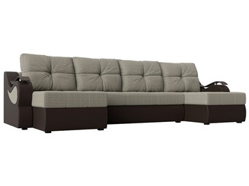 П-образный диван Меркурий П, Корфу 02 (рогожка)/коричневый (экокожа) в Брянске