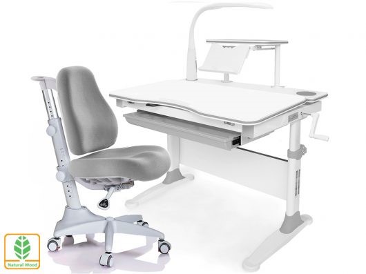 Растущая парта + стул Mealux EVO Evo-30 G (арт. Evo-30 G + Y-528 G) (дерево)/(стол+полка+кресло+чехол+лампа)/ белая столешница (дерево), цвет пластика серый в Брянске - изображение