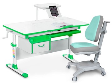 Комплект растущая парта + стул Mealux EVO Evo-40 Z (арт. Evo-40 Z + Y-110 TG) / (стол+полка+кресло) / белый, зеленый, серый в Брянске - предосмотр