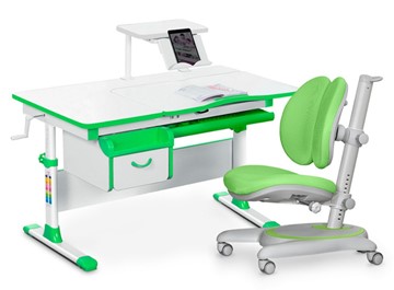 Комплект растущая парта + стул Mealux EVO Evo-40 Z (арт. Evo-40 Z + Y-115 KZ) / (стол+полка+кресло+чехол), белый, зеленый в Брянске - предосмотр