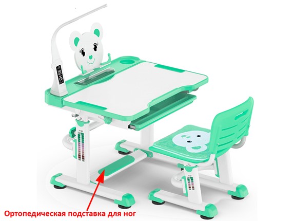 Стол растущий и стул Mealux EVO BD-04 Teddy New XL, с лампой, green, зеленая в Брянске - изображение