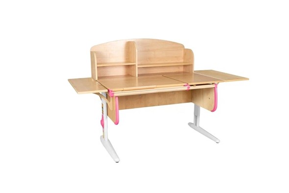 Детский стол-трансформер 1/75-40 (СУТ.25) + Polka_b 1/550 (2 шт.) + Polka_n 1/1200  бежевый/белый/розовый в Брянске - изображение