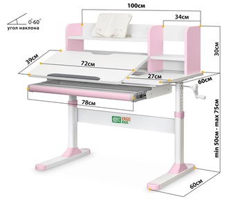 Растущий стол Ergokids TH-330 Pink TH-330 W/PN, столешница белая / накладки на ножках розовые в Брянске - предосмотр 2